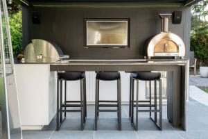 Outdoor Kitchen Seating Area With Dark Finish